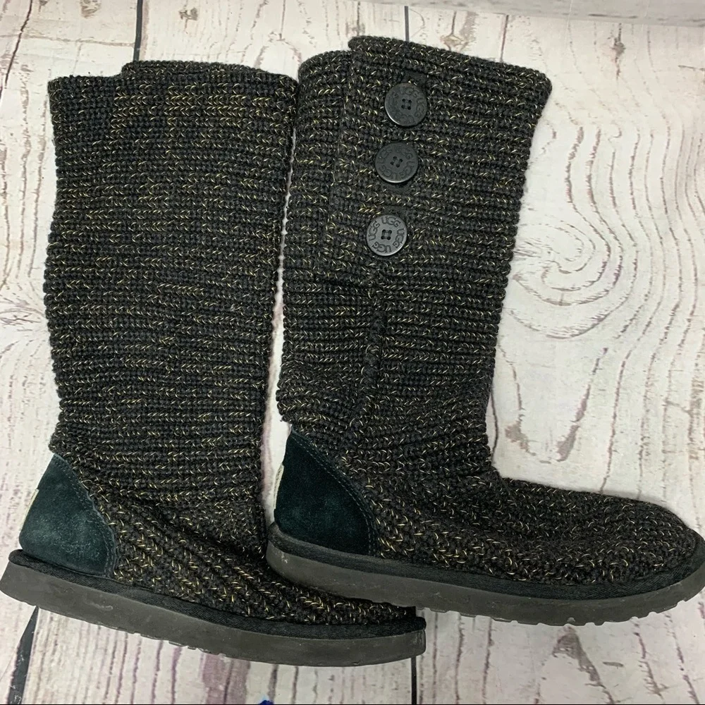 Ugg Cardy Classic Knit Sweater Boots Metallic Gold/Black